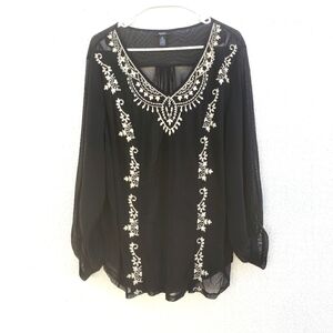 ALFANY - Sheer Embroidered Detail Blouse
